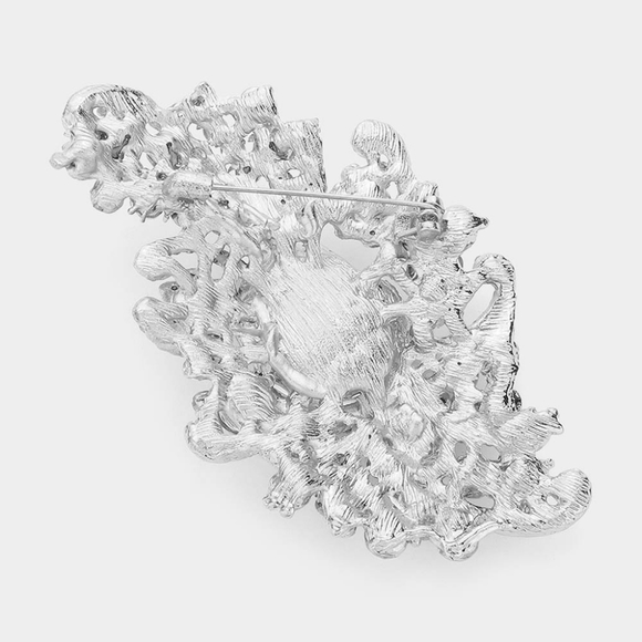 Abalone Bouquet Brooch Crystal Pin Stone Oval Style Rhinestones Bling Accessory - Picture 2 of 2